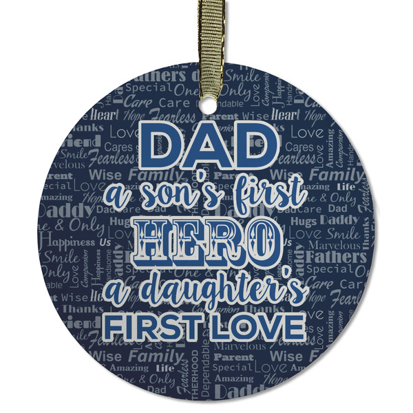 Custom My Father My Hero Flat Glass Ornament - Round