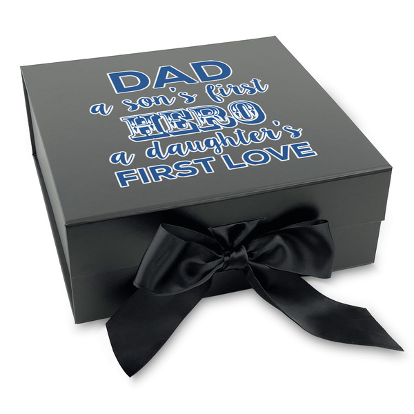 Custom My Father My Hero Gift Box with Magnetic Lid - Black