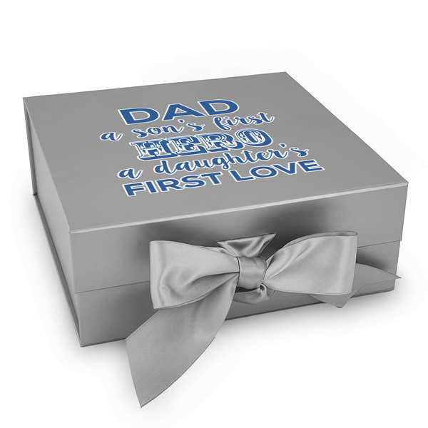 Custom My Father My Hero Gift Box with Magnetic Lid - Silver