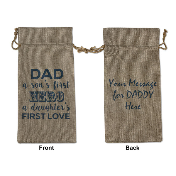 Custom My Father My Hero Large Burlap Gift Bag - Front & Back