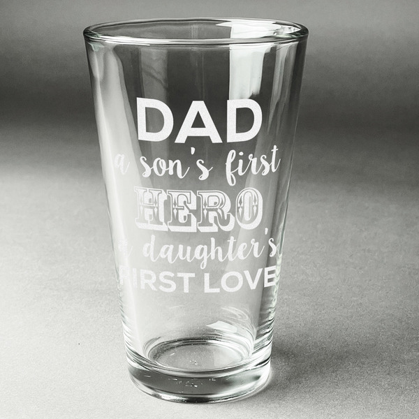 Custom My Father My Hero Pint Glass - Engraved