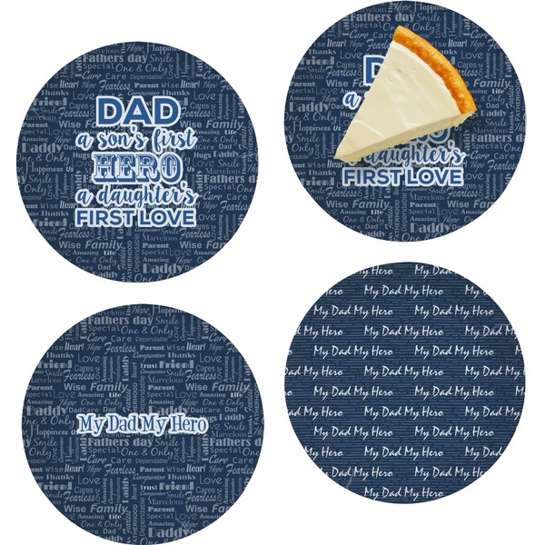 Custom My Father My Hero Set of 4 Glass Appetizer / Dessert Plate 8" (Personalized)