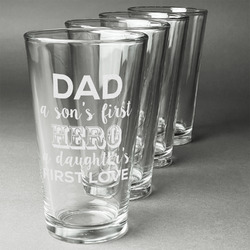 My Father My Hero Pint Glasses - Engraved (Set of 4)