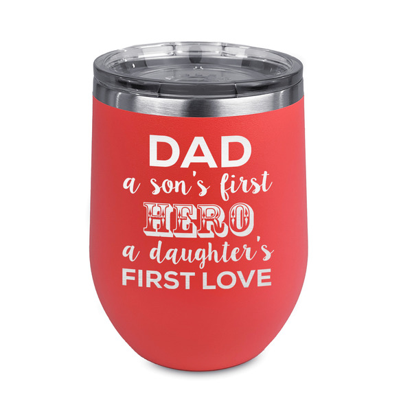 Custom My Father My Hero Stemless Stainless Steel Wine Tumbler - Coral - Double Sided