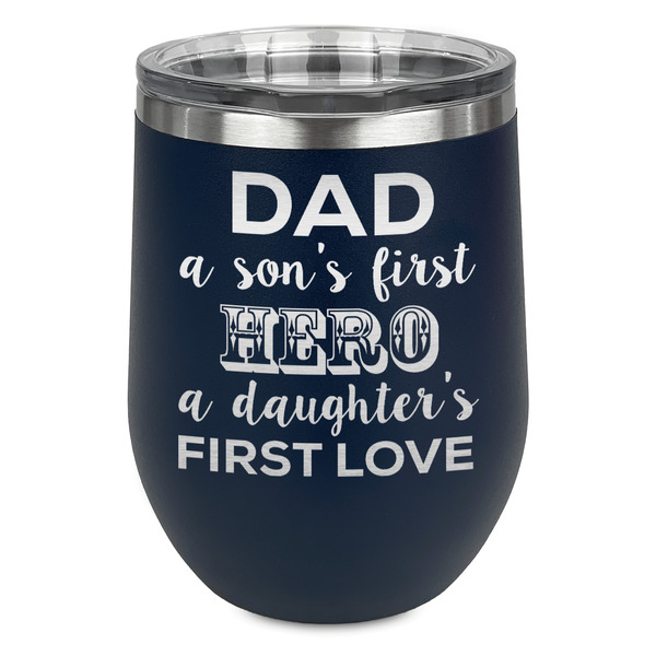 Custom My Father My Hero Stemless Stainless Steel Wine Tumbler - Navy - Double Sided