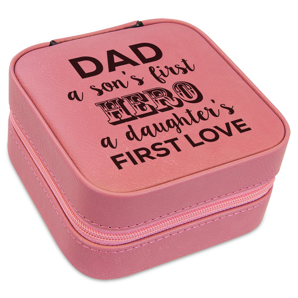 Custom My Father My Hero Travel Jewelry Boxes - Pink Leather