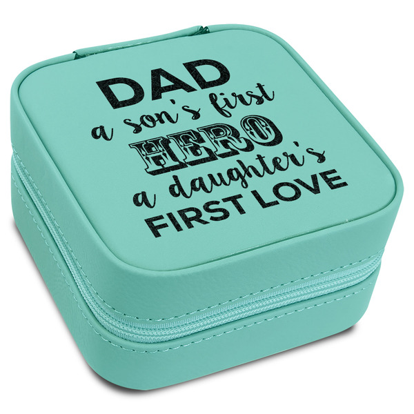 Custom My Father My Hero Travel Jewelry Box - Teal Leather