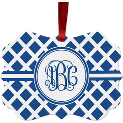 Diamond Metal Frame Ornament - Double Sided w/ Monogram