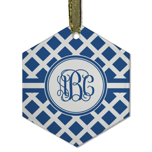 Custom Diamond Flat Glass Ornament - Hexagon w/ Monogram