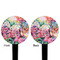 Watercolor Floral Black Plastic 4" Food Pick - Round - Double Sided - Front & Back