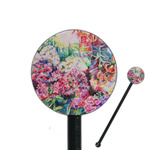 Watercolor Floral 5.5" Round Plastic Stir Sticks - Black - Single Sided