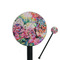 Watercolor Floral Black Plastic 5.5" Stir Stick - Round - Closeup