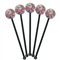 Watercolor Floral Black Plastic 5.5" Stir Stick - Round - Fan View