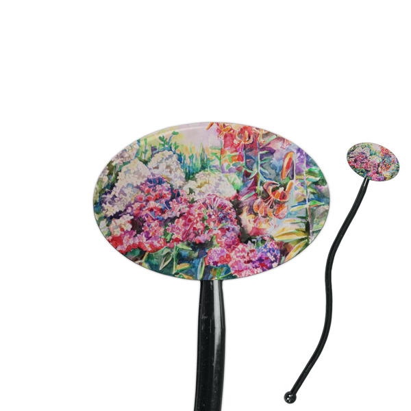 Custom Watercolor Floral 7" Oval Plastic Stir Sticks - Black - Double Sided
