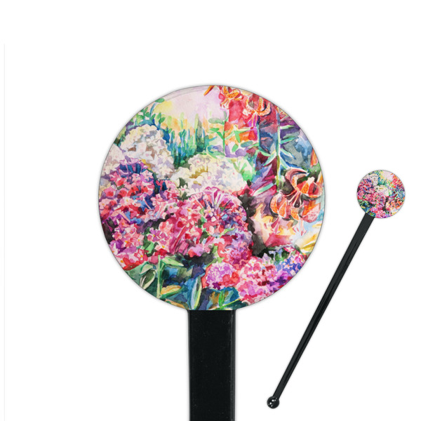 Custom Watercolor Floral 7" Round Plastic Stir Sticks - Black - Double Sided