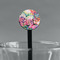 Watercolor Floral Black Plastic 7" Stir Stick - Round - Main