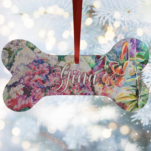 Custom Watercolor Floral Ceramic Dog Ornament