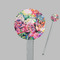 Watercolor Floral Clear Plastic 7" Stir Stick - Round - Closeup