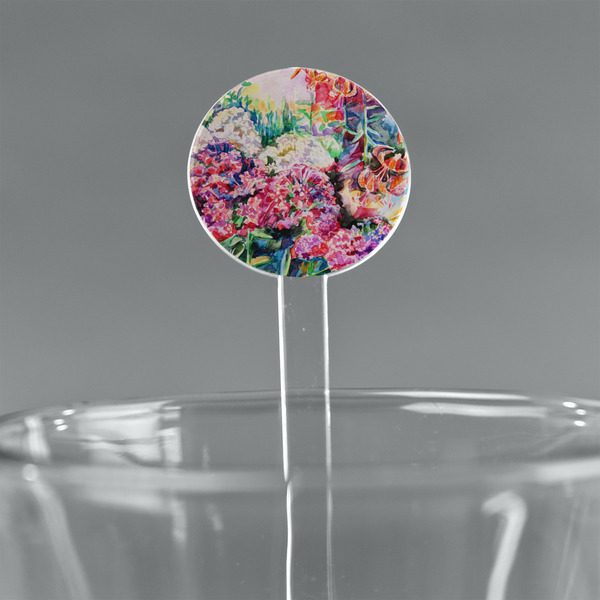 Custom Watercolor Floral 7" Round Plastic Stir Sticks - Clear