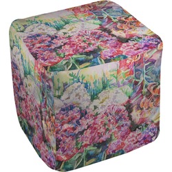 Watercolor Floral Cube Pouf Ottoman - 13"