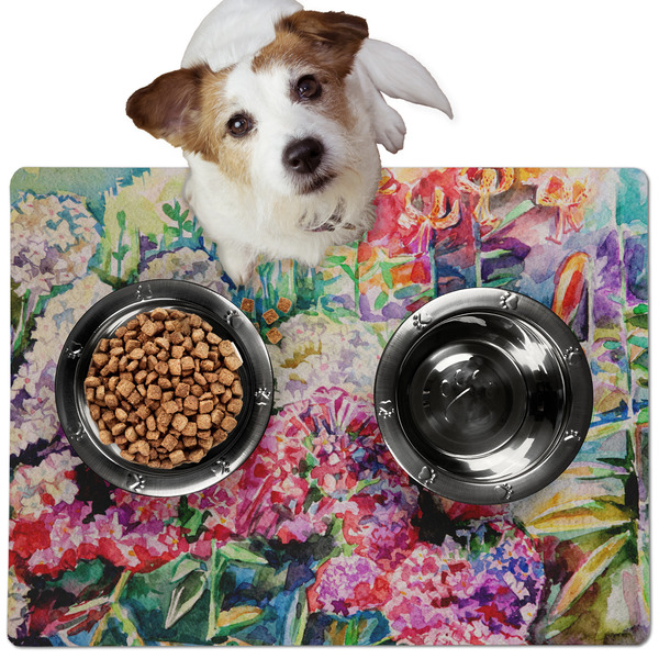 Custom Watercolor Floral Dog Food Mat - Medium