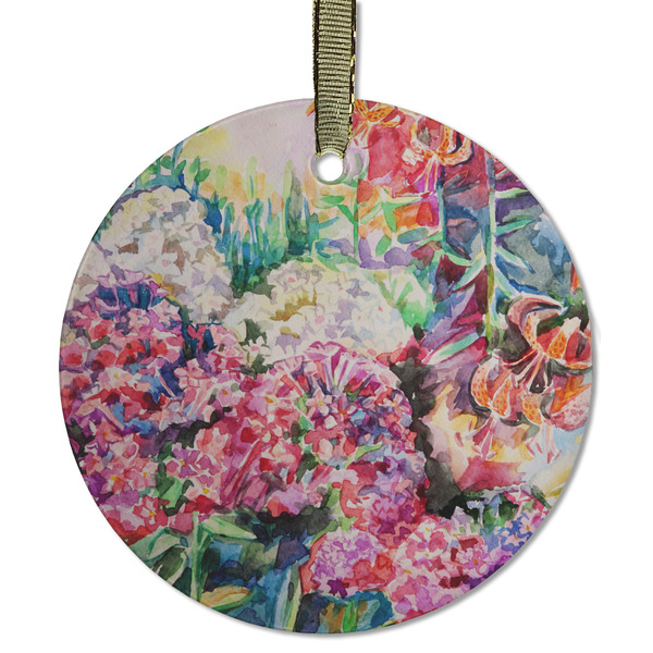 Custom Watercolor Floral Flat Glass Ornament - Round