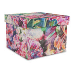 Watercolor Floral Gift Box with Lid - Canvas Wrapped - Large