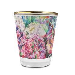 Watercolor Floral Glass Shot Glass - 1.5 oz - with Gold Rim - Single