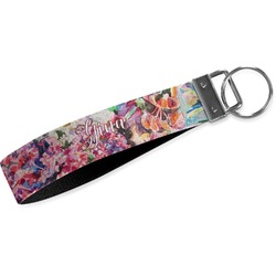 Watercolor Floral Webbing Keychain Fob - Large