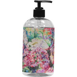 Watercolor Floral Plastic Soap / Lotion Dispenser (16 oz - Large - Black)