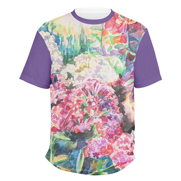Custom Watercolor Floral Men's Crew T-Shirt - Large