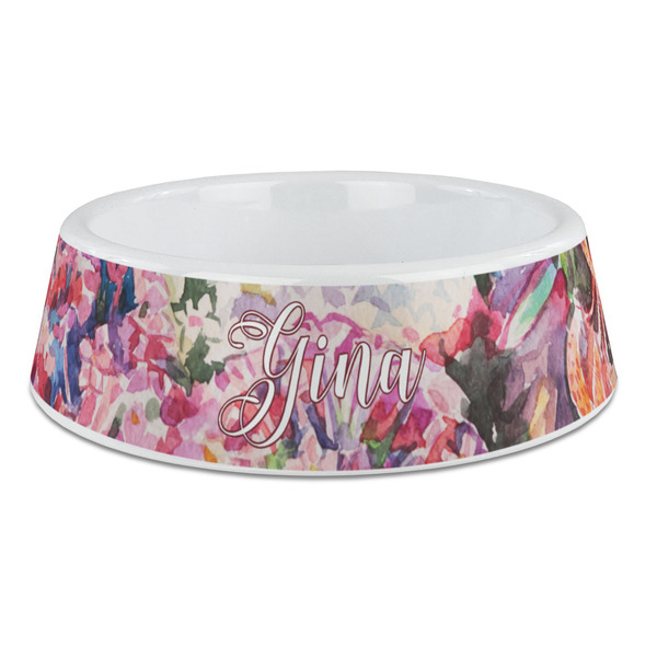 Custom Watercolor Floral Plastic Dog Bowl - Large