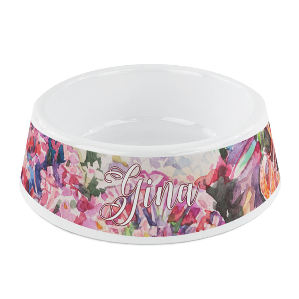 Custom Watercolor Floral Plastic Dog Bowl - Small