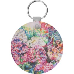 Watercolor Floral Round Plastic Keychain