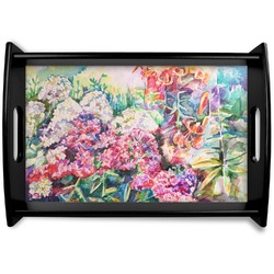 Watercolor Floral Black Wooden Tray - Small