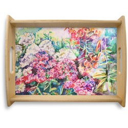 Watercolor Floral Natural Wooden Tray - Large