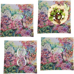 Watercolor Floral Set of 4 Glass Square Lunch / Dinner Plate 9.5"