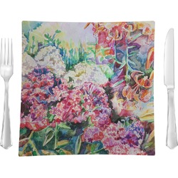 Watercolor Floral 9.5" Glass Square Lunch / Dinner Plate- Single or Set of 4