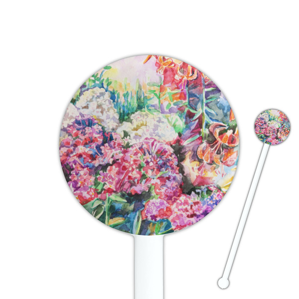 Custom Watercolor Floral 5.5" Round Plastic Stir Sticks - White - Single Sided