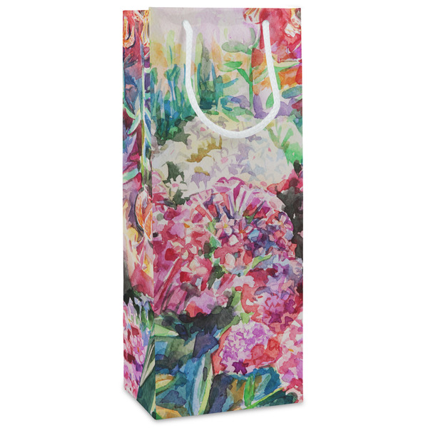 Custom Watercolor Floral Wine Gift Bags - Matte