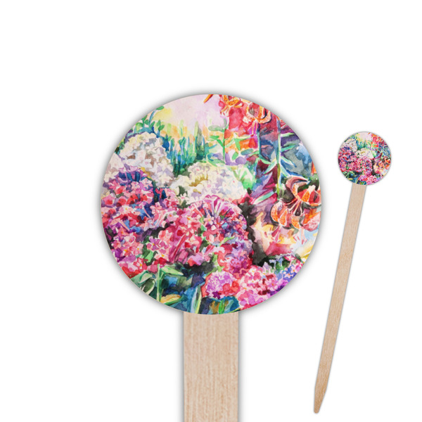 Custom Watercolor Floral 6" Round Wooden Food Picks - Double Sided