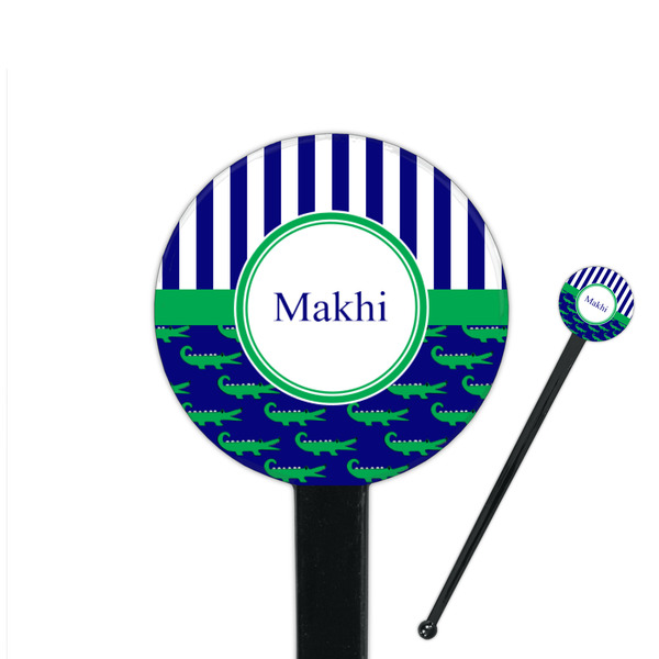 Custom Alligators & Stripes 7" Round Plastic Stir Sticks - Black - Double Sided (Personalized)