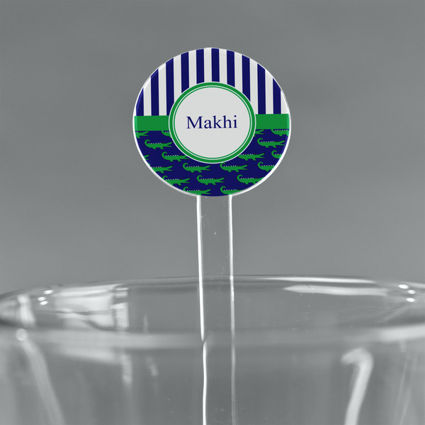 Custom Alligators & Stripes 7" Round Plastic Stir Sticks - Clear (Personalized)