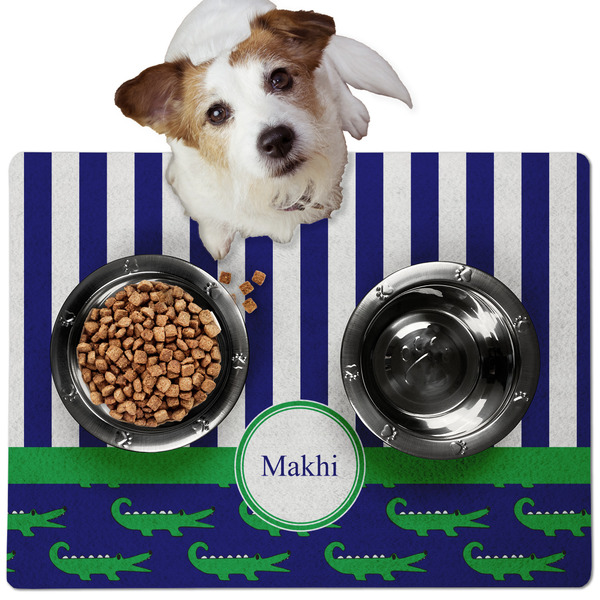 Custom Alligators & Stripes Dog Food Mat - Medium w/ Name or Text