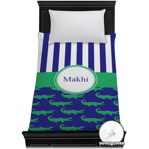 Custom Alligators & Stripes Duvet Cover - Twin XL (Personalized)