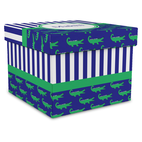 Custom Alligators & Stripes Gift Box with Lid - Canvas Wrapped - XX-Large (Personalized)