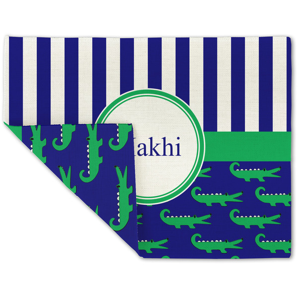 Custom Alligators & Stripes Double-Sided Linen Placemat - Single w/ Name or Text