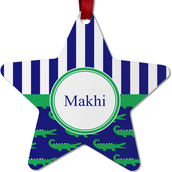 Custom Alligators & Stripes Metal Star Ornament - Double Sided w/ Name or Text