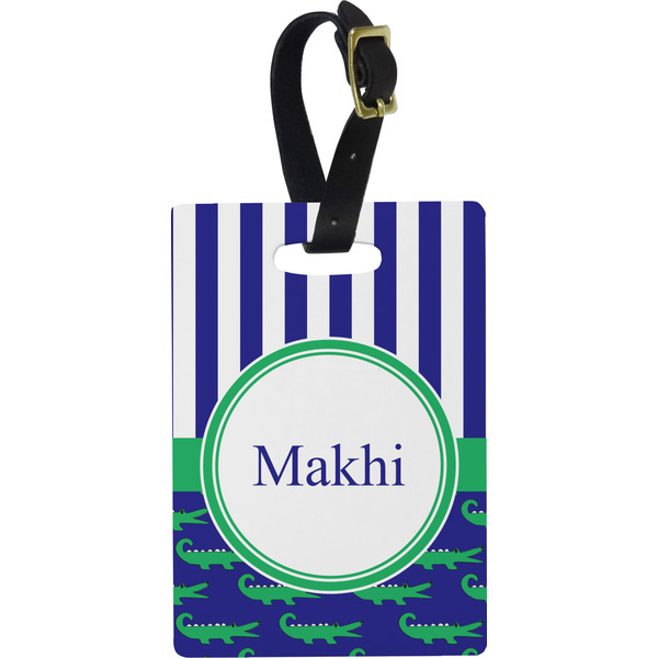 Custom Alligators & Stripes Plastic Luggage Tag - Rectangular w/ Name or Text