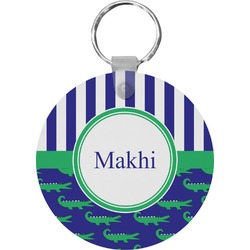 Alligators & Stripes Round Plastic Keychain (Personalized)